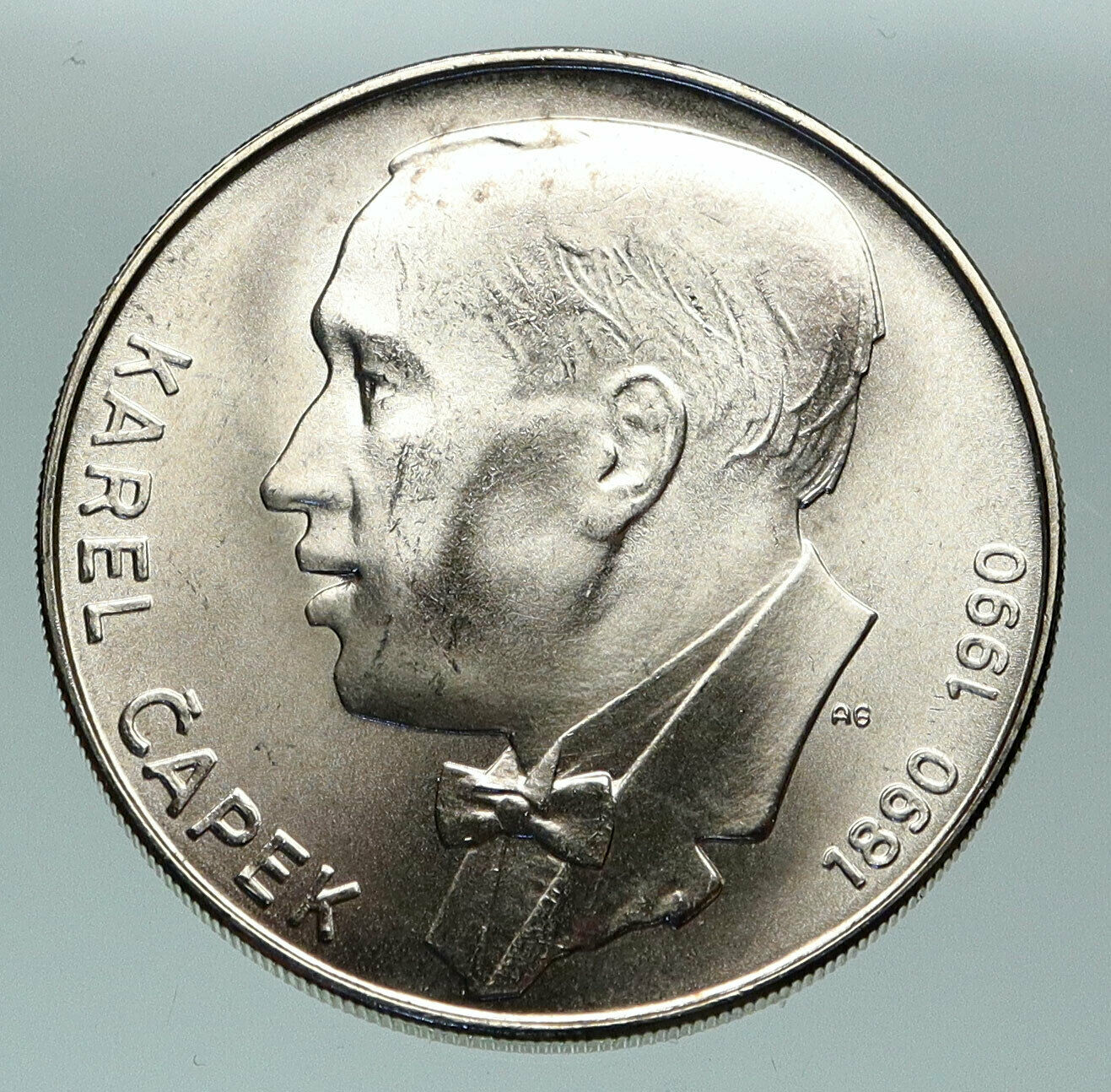 1990 CZECH REPUBLIC Czechoslovakia KAREL CAPEK Old Silver 100 Korun Coin i84726