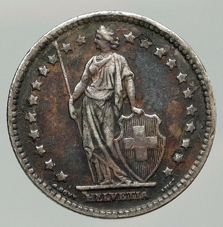 1921 B SWITZERLAND - HELVETIA Symbolizes SWISS Nation SILVER 1 Franc Coin i92053