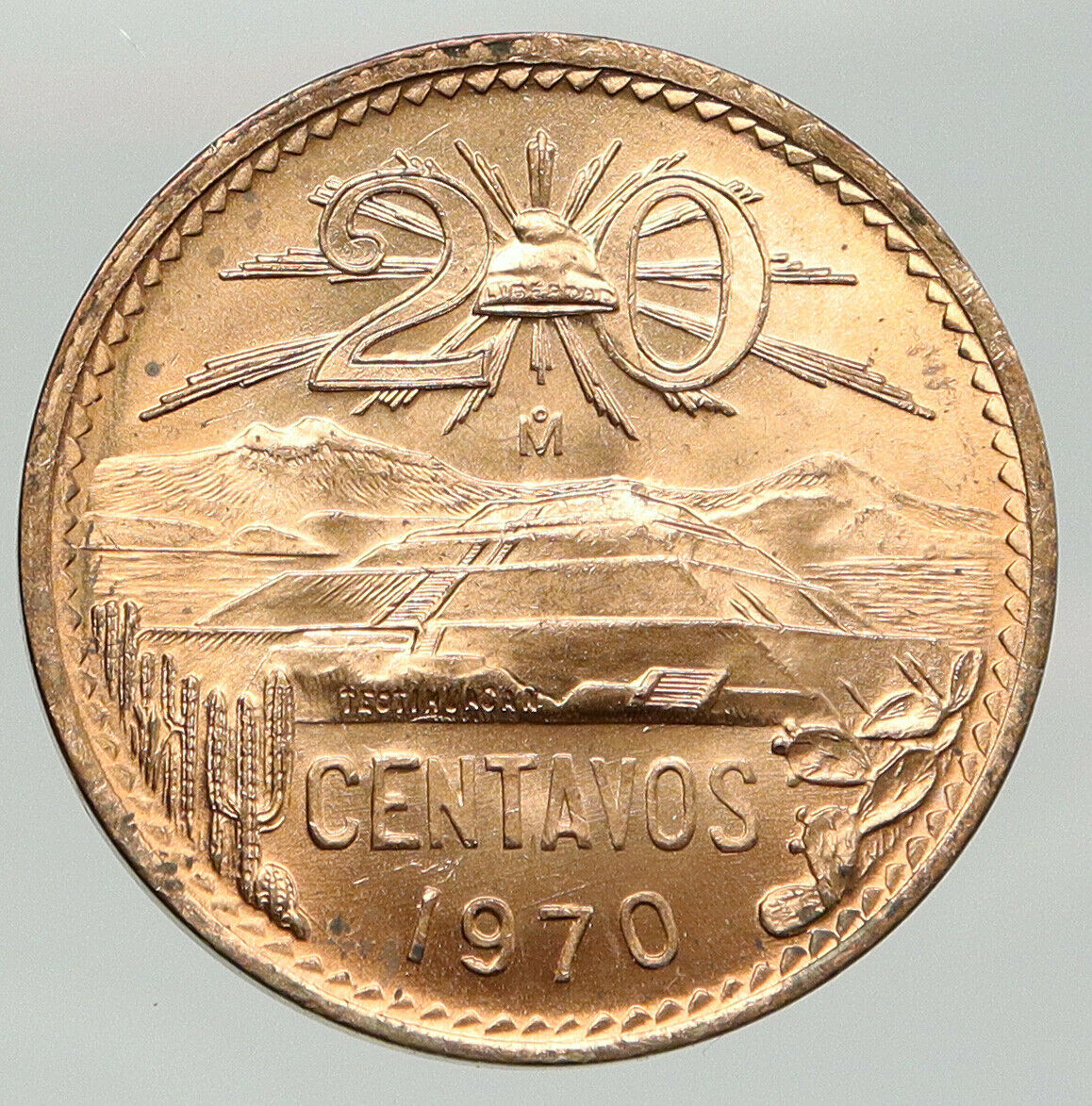 1970 MEXICO Mo Pythagorian Cap of LIBERTY Old VINTAGE 20 Centavos Coin i92057