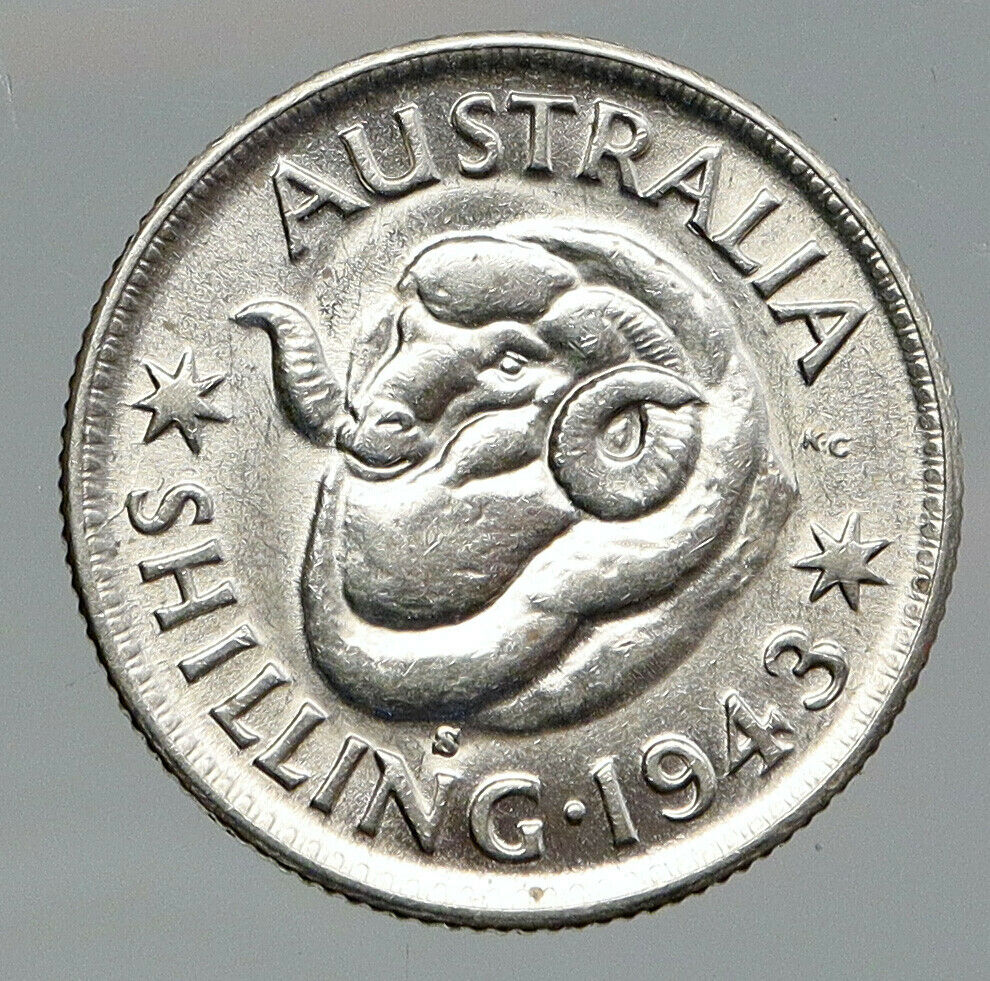 1943S AUSTRALIA King George VI of United Kingdom Silver Shilling Coin RAM i92672