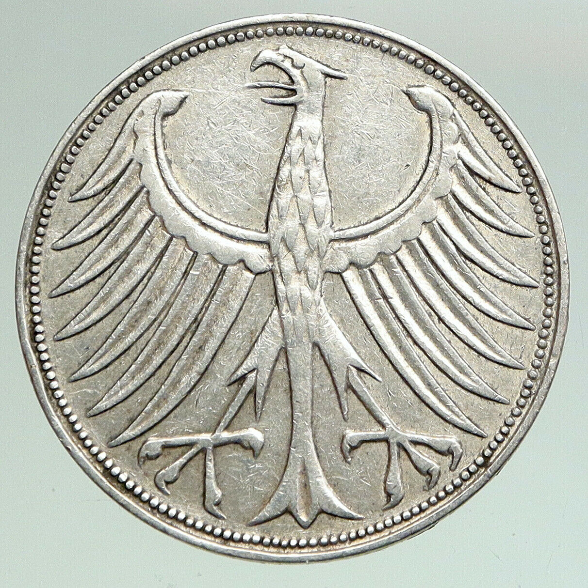 1958 G GERMANY Vintage Winged Eagle OLD German Large 5 Mark Silver Coin i92145