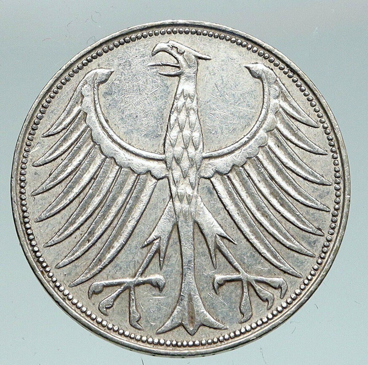 1960 G GERMANY Vintage Winged Eagle OLD German Large 5 Mark Silver Coin i91099