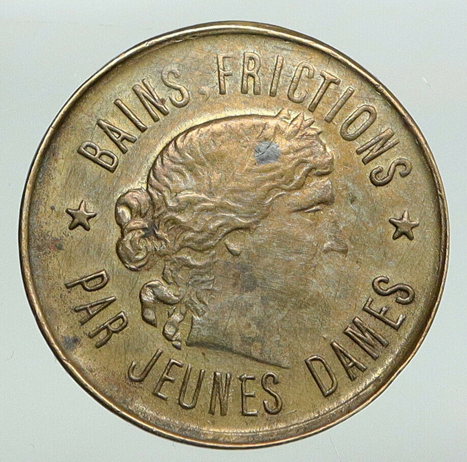 FRANCE Bains Frictions RUBY Massage Parlor French Antique Bordello Token i91894