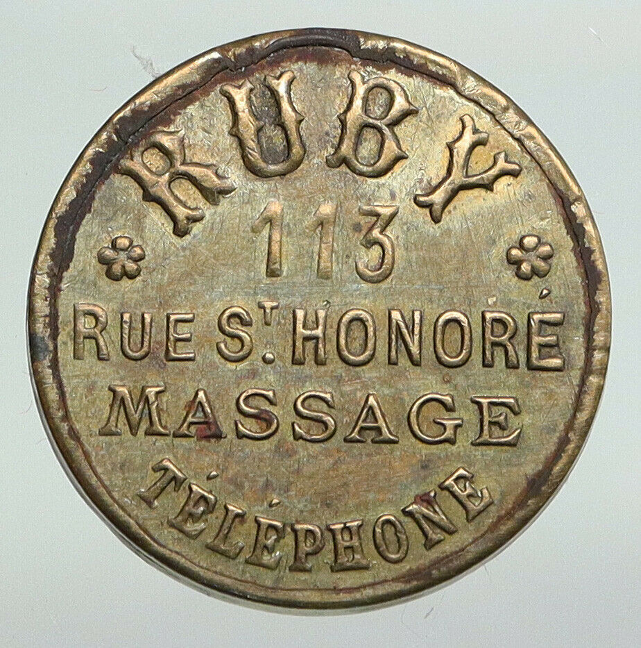 FRANCE Bains Frictions RUBY Massage Parlor French Antique Bordello Token i91894