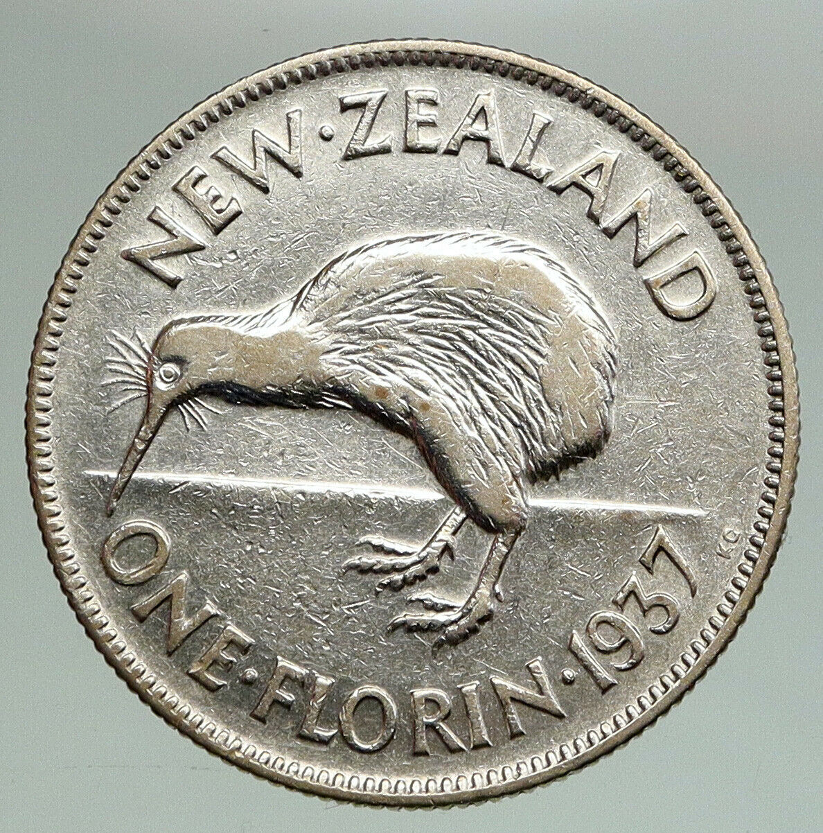 1937 NEW ZEALAND under UK King George V Silver Florin Coin w KIWI BIRD i92152