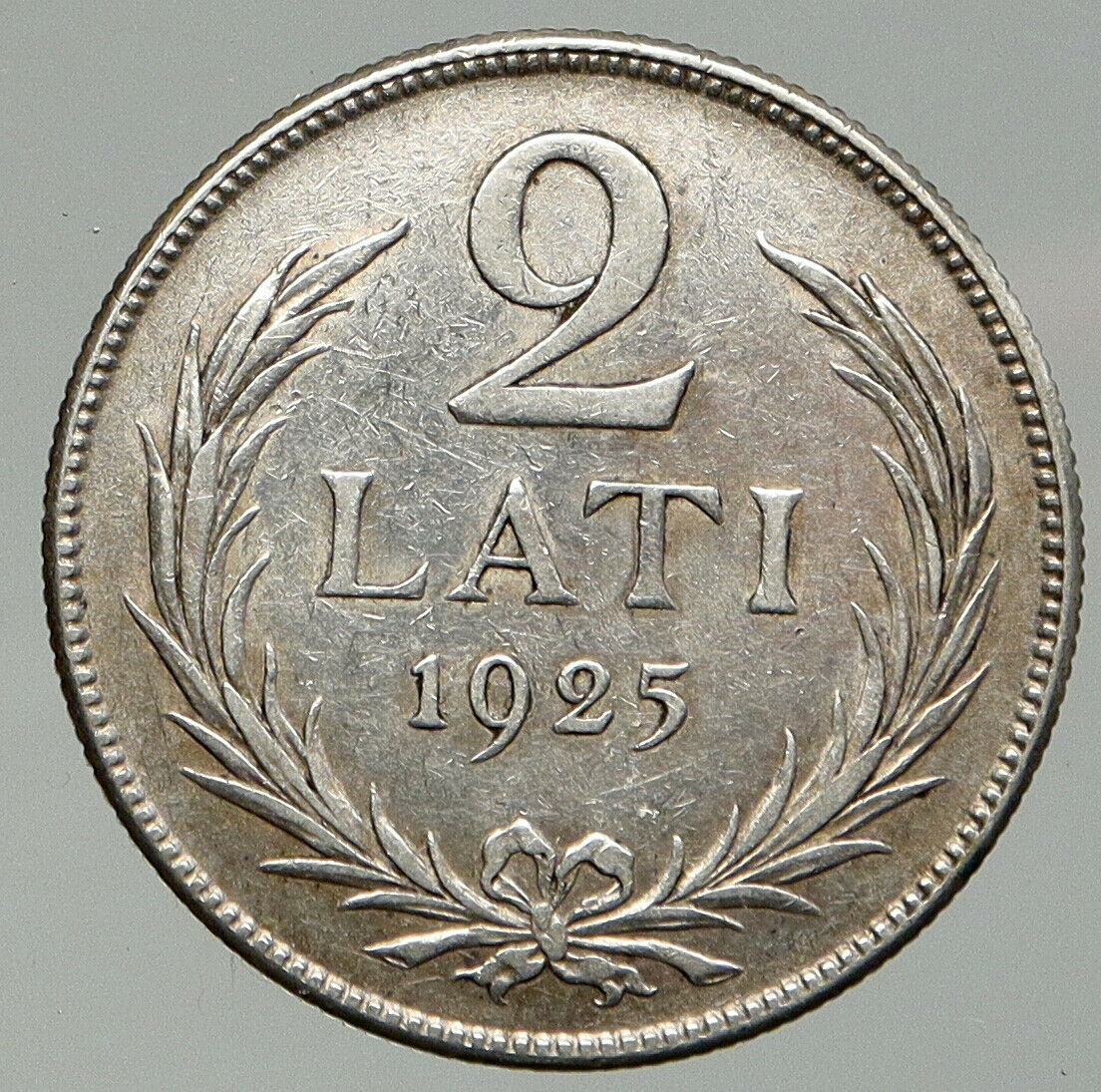 1925 LATVIA Lions Shield ANTIQUE OLD Vintage Silver European 2 Lati Coin i92530