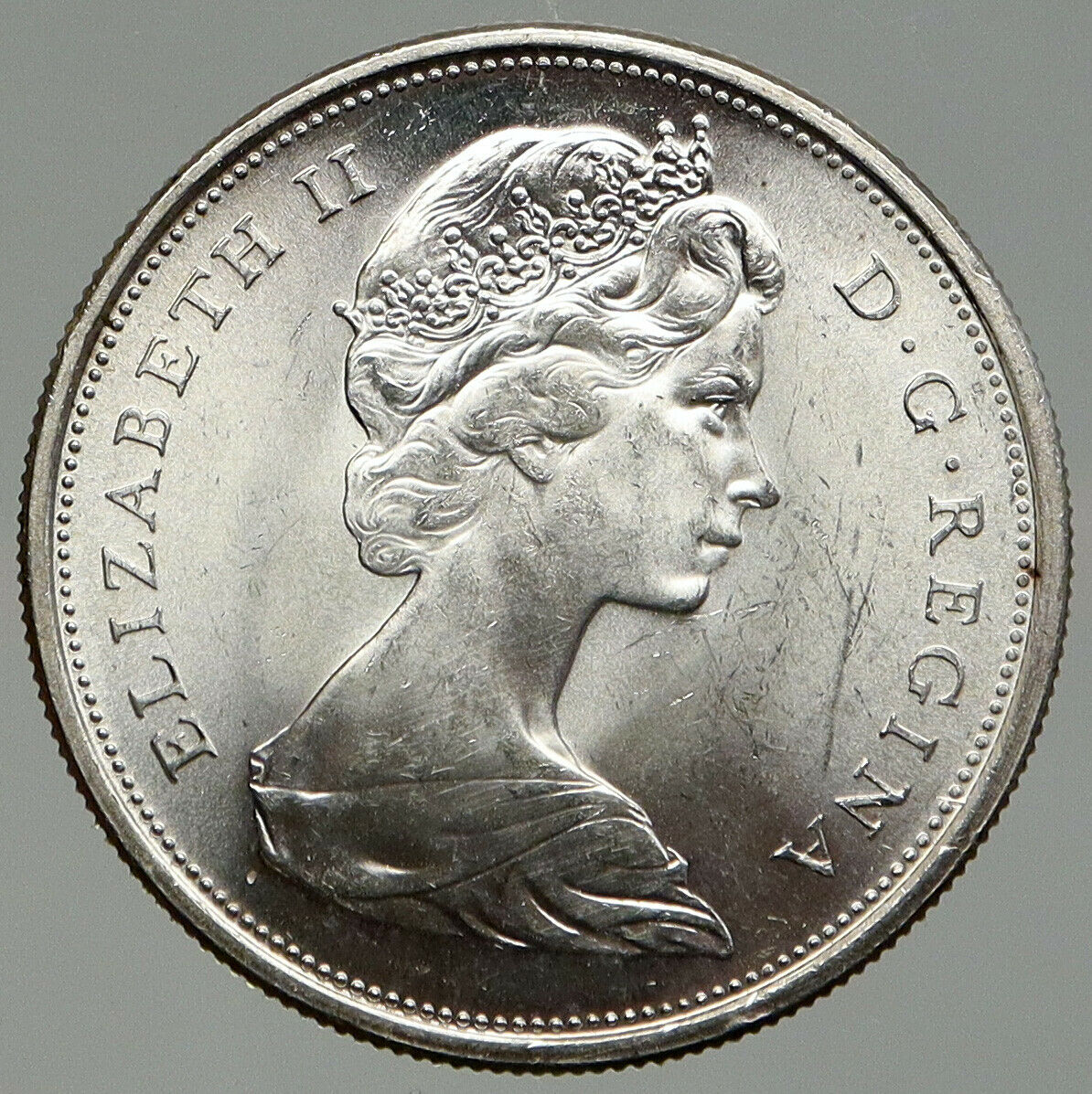 1967 CANADA UK Queen ELIZABETH II Wolf Howls Vintage Silver 50 Cents Coin i92527