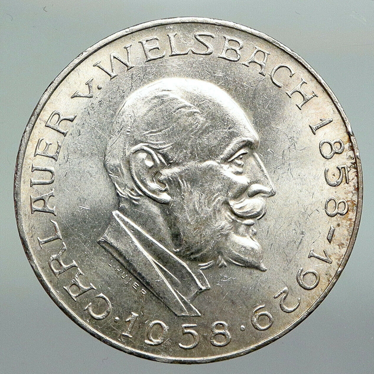 1958 AUSTRIA Chemist Auer von Welsbach Antique Silver 25 Schilling Coin i92225