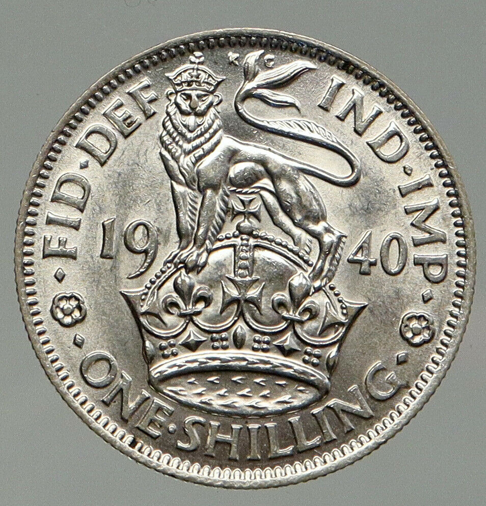 1940 United Kingdom UK Great Britain GEORGE VI Lion Silver Shilling Coin i92543