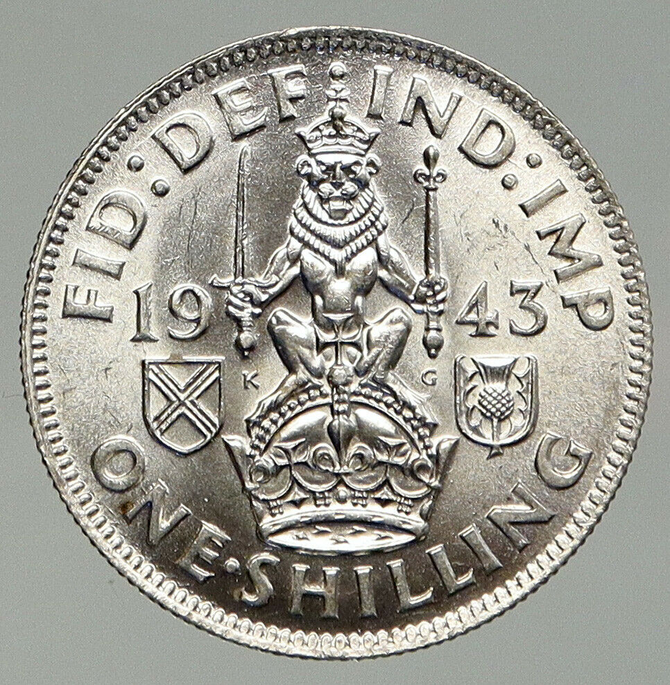 1943 Great Britain UK United Kingdom SILVER SHILLING Coin King George VI i92535