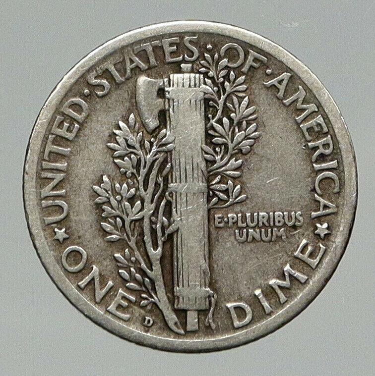 1931 D UNITED STATES Mercury Winged Liberty Head Dime Silver Coin Fasces i91855