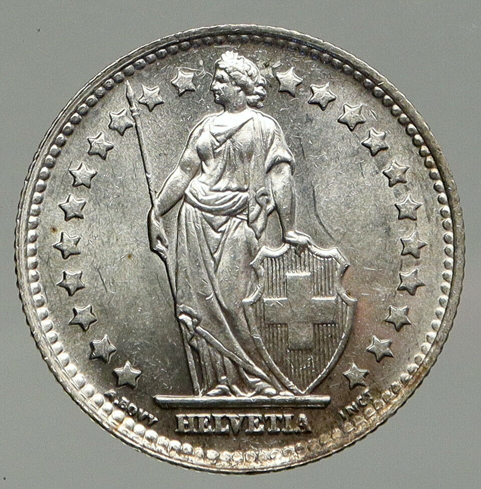 1945 B SWITZERLAND HELVETIA Symbolizes SWISS Nation SILVER 1 Franc Coin i92517