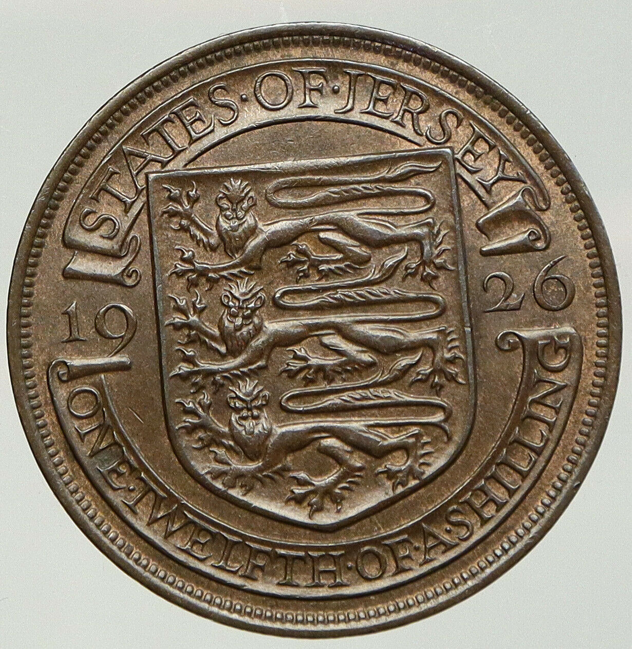 1926 JERSEY under UK King George V Shield OLD ANTIQUE 1/12 Shilling Coin i92512