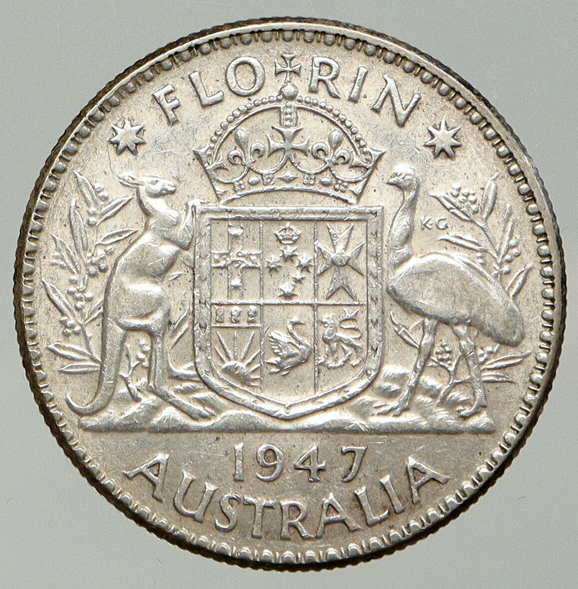 1947 AUSTRALIA UK King George VI Kangaroos Antique OLD Silver Florin Coin i92509