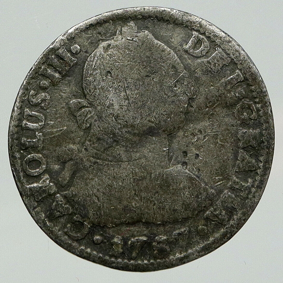 1787 MEXICO under SPAIN King CHARLES III Silver Antique 2 Reales OLD Coin i91861