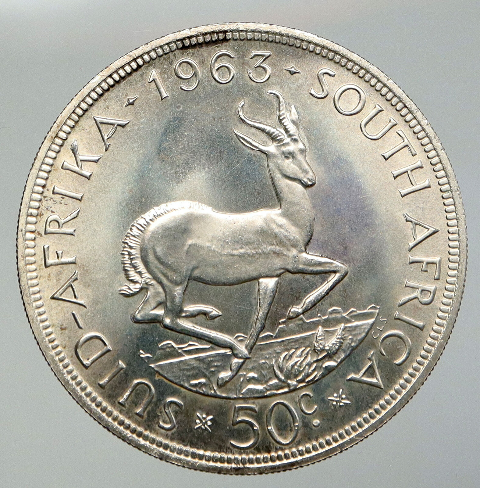 1963 SOUTH AFRICA Founder Jan van Riebeeck Deer OLD Silver 50 Cents Coin i92783