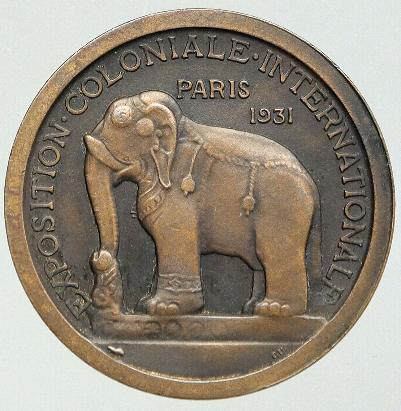 1931 FRANCE Paris World's Fair Expo ELEPHANT Antique Vintage FRENCH Medal i92777