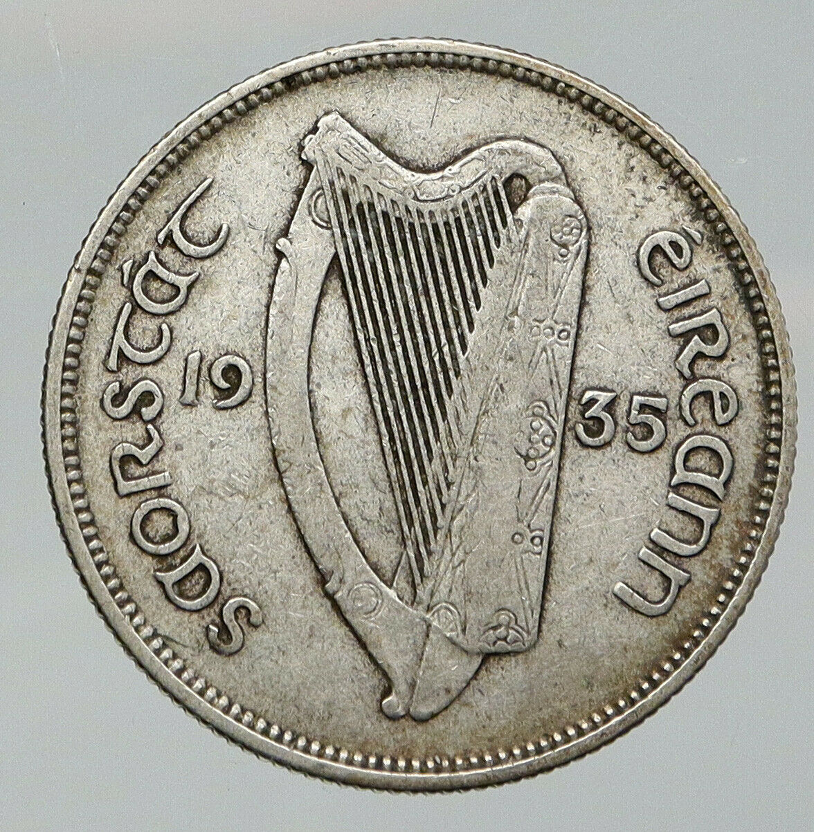 1935 IRELAND w HORSE LYRE HARP Vintage Genuine Silver Florin IRISH Coin i92684