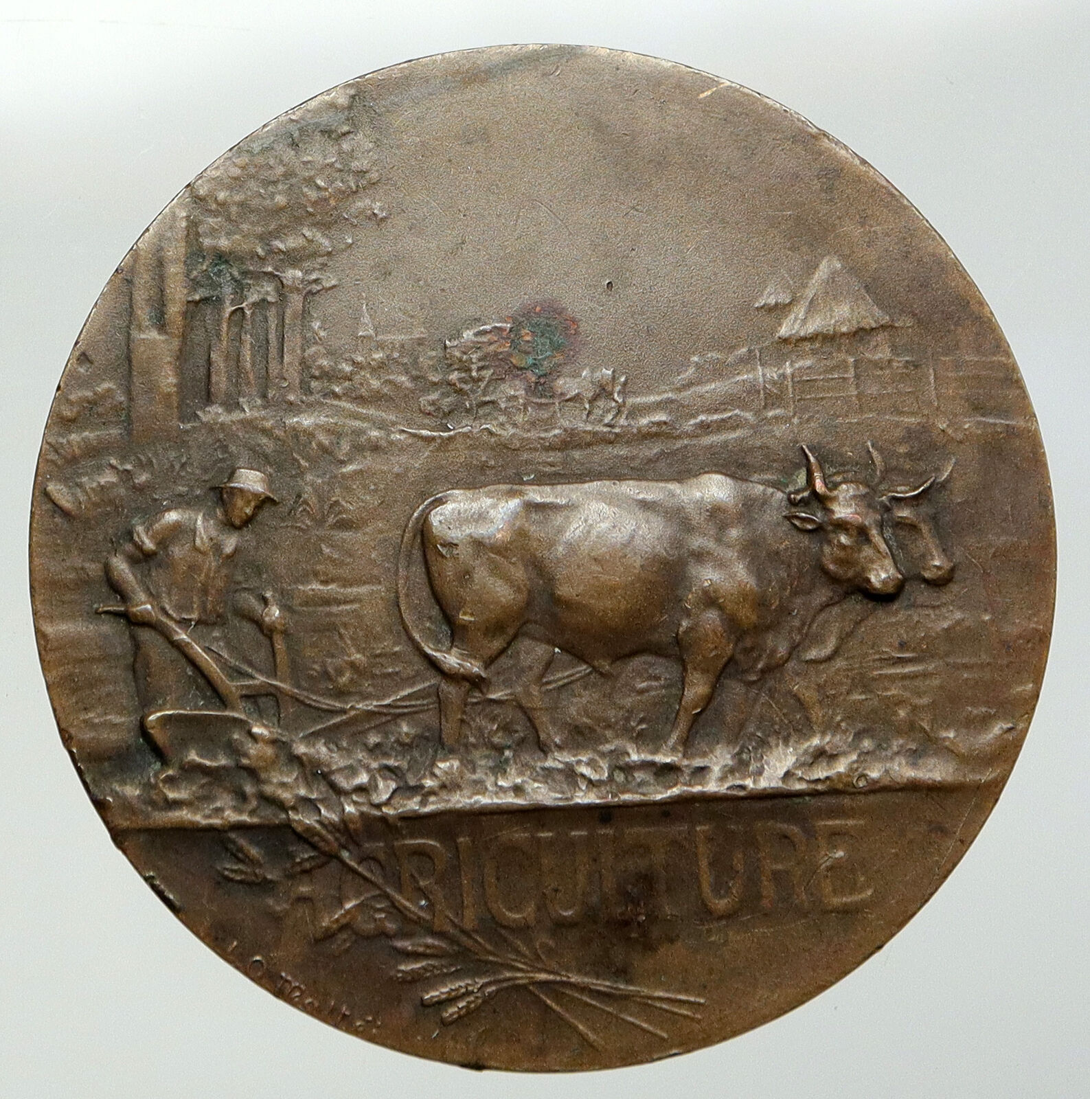 1938 FRANCE Agriculture VIEILLEVILLE Vintage OXEN PLOWING FRENCH Medal i92788