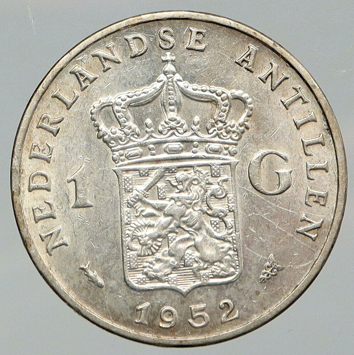 1952 NETHERLANDS ANTILLES Queen JULIANA Vintage SILVER OLD Gulden Coin i92689