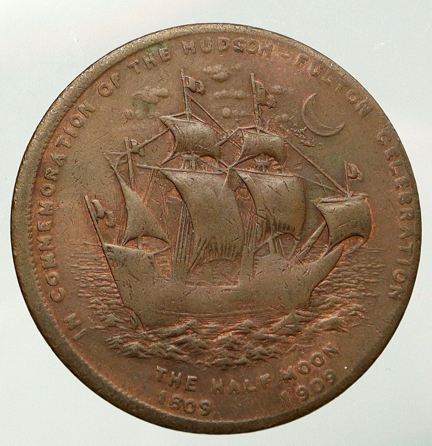 1909 USA United States 300 YR Hudson Fulton Celebration SHIPS OLD Medal i92745