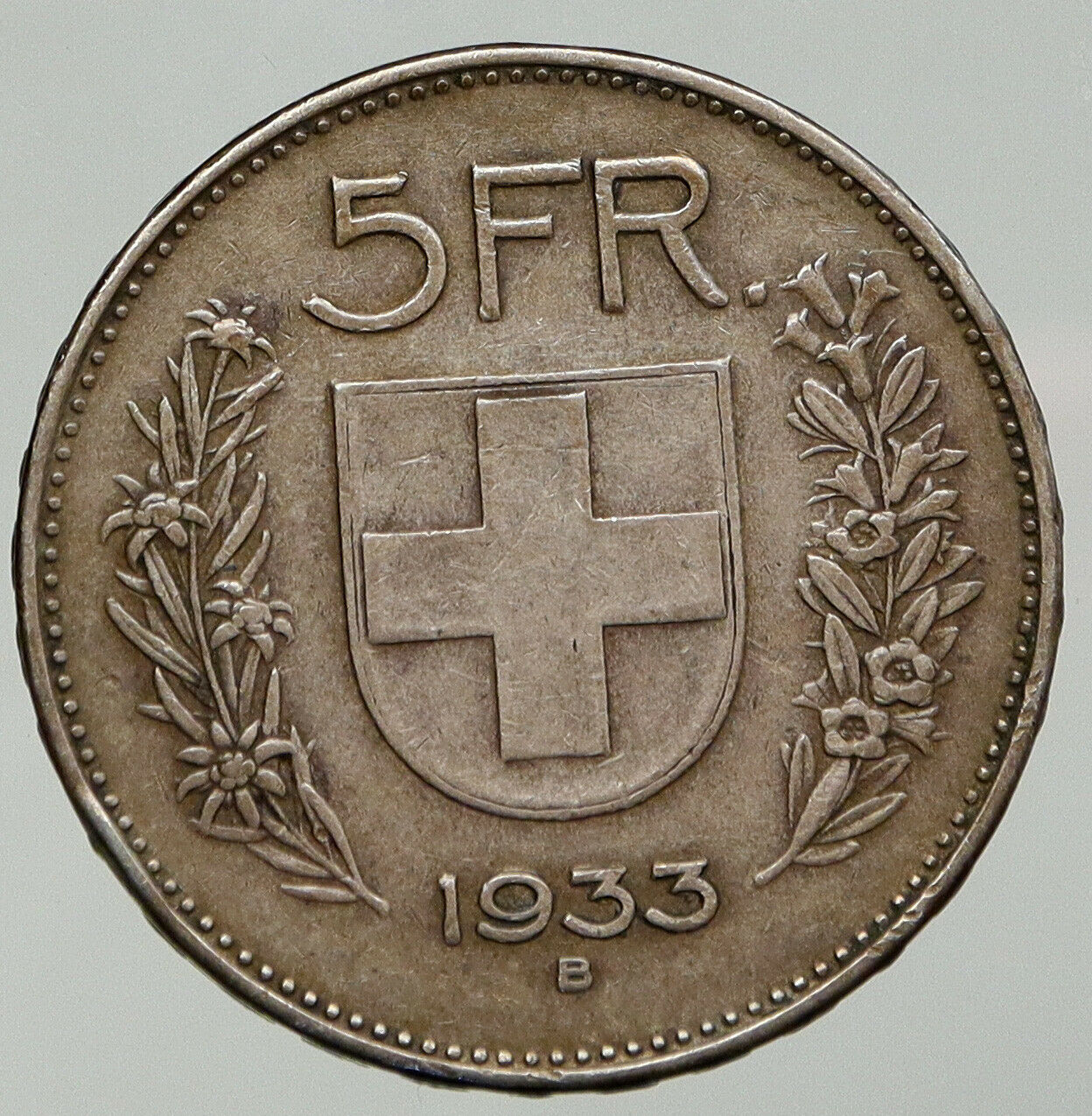 1933 B Switzerland Founding HERO WILLIAM TELL 5 Francs Silver Swiss Coin i92742