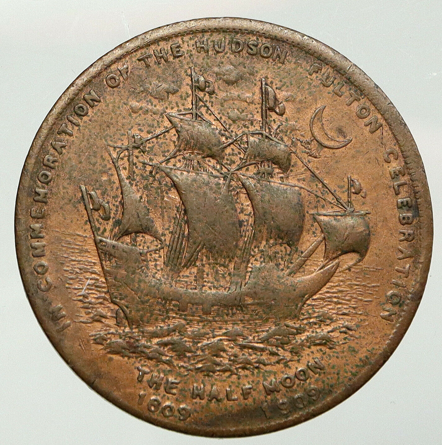 1909 USA United States 300 YR Hudson Fulton Celebration SHIPS OLD Medal i92736