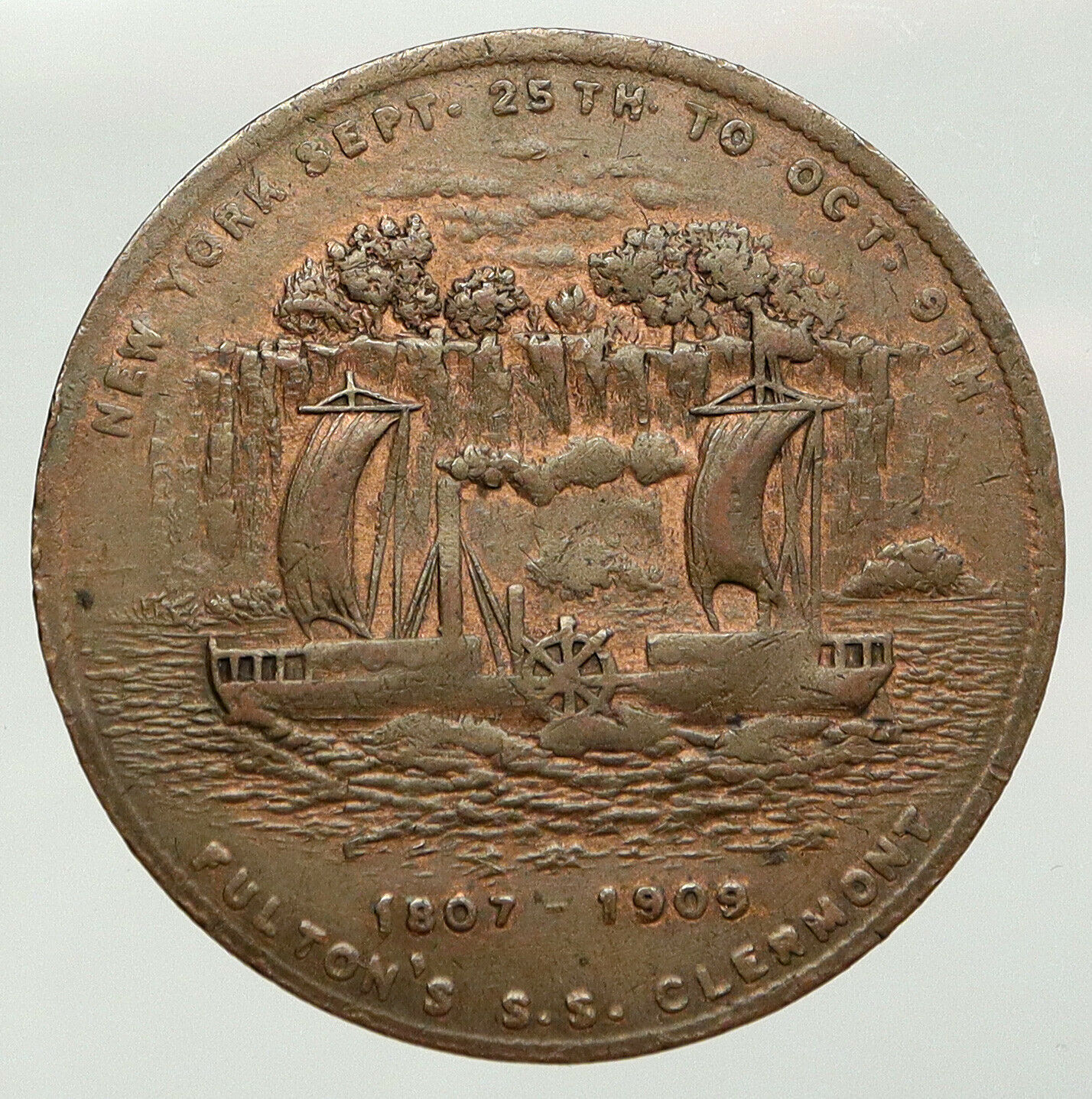 1909 USA United States 300 YR Hudson Fulton Celebration SHIPS OLD Medal i92736