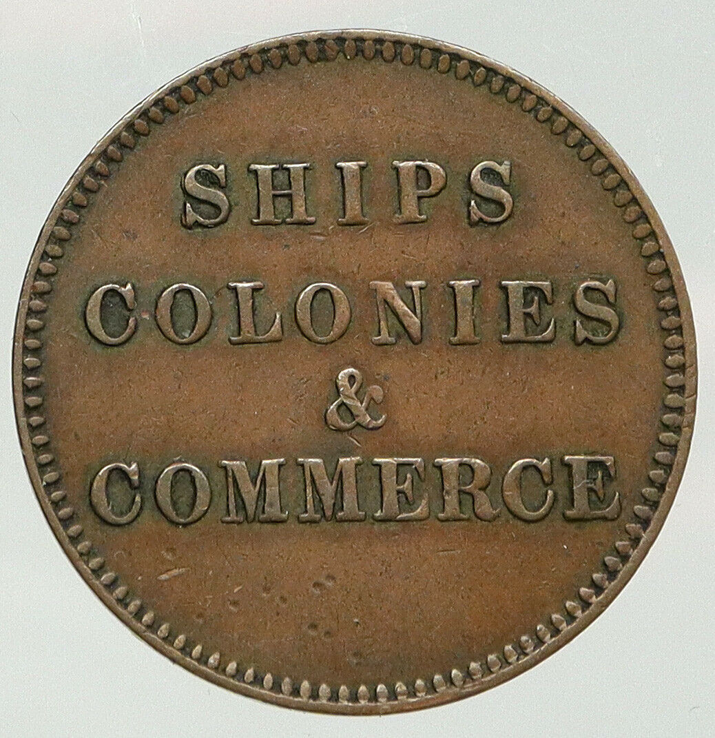 1812 CANADA Ship Colonies Commerce Antique VINTAGE Half Penny Token Coin i92740