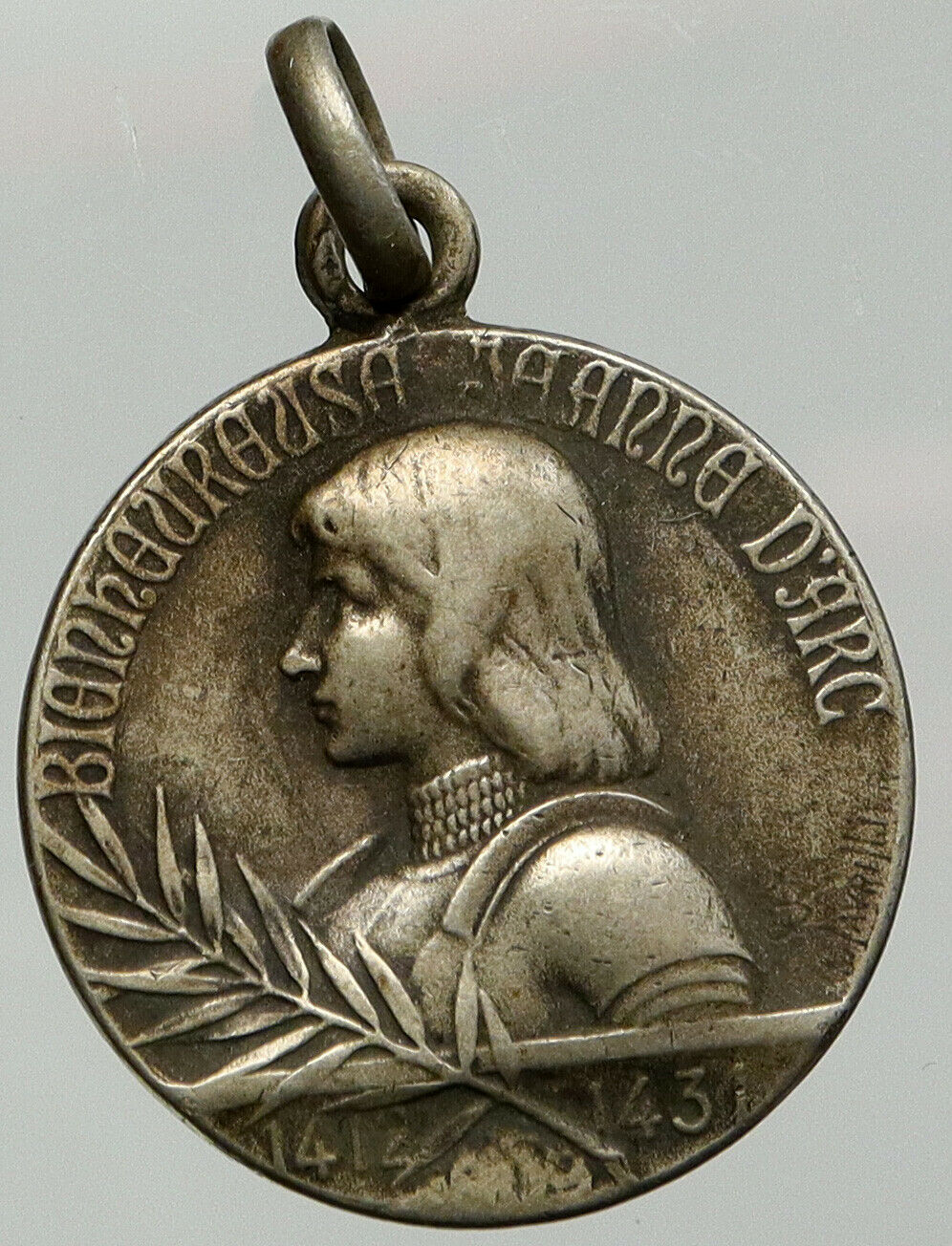 FRANCE Woman Heroine JOAN OF ARC Vintage French Antique OLD Silver Medal i92734