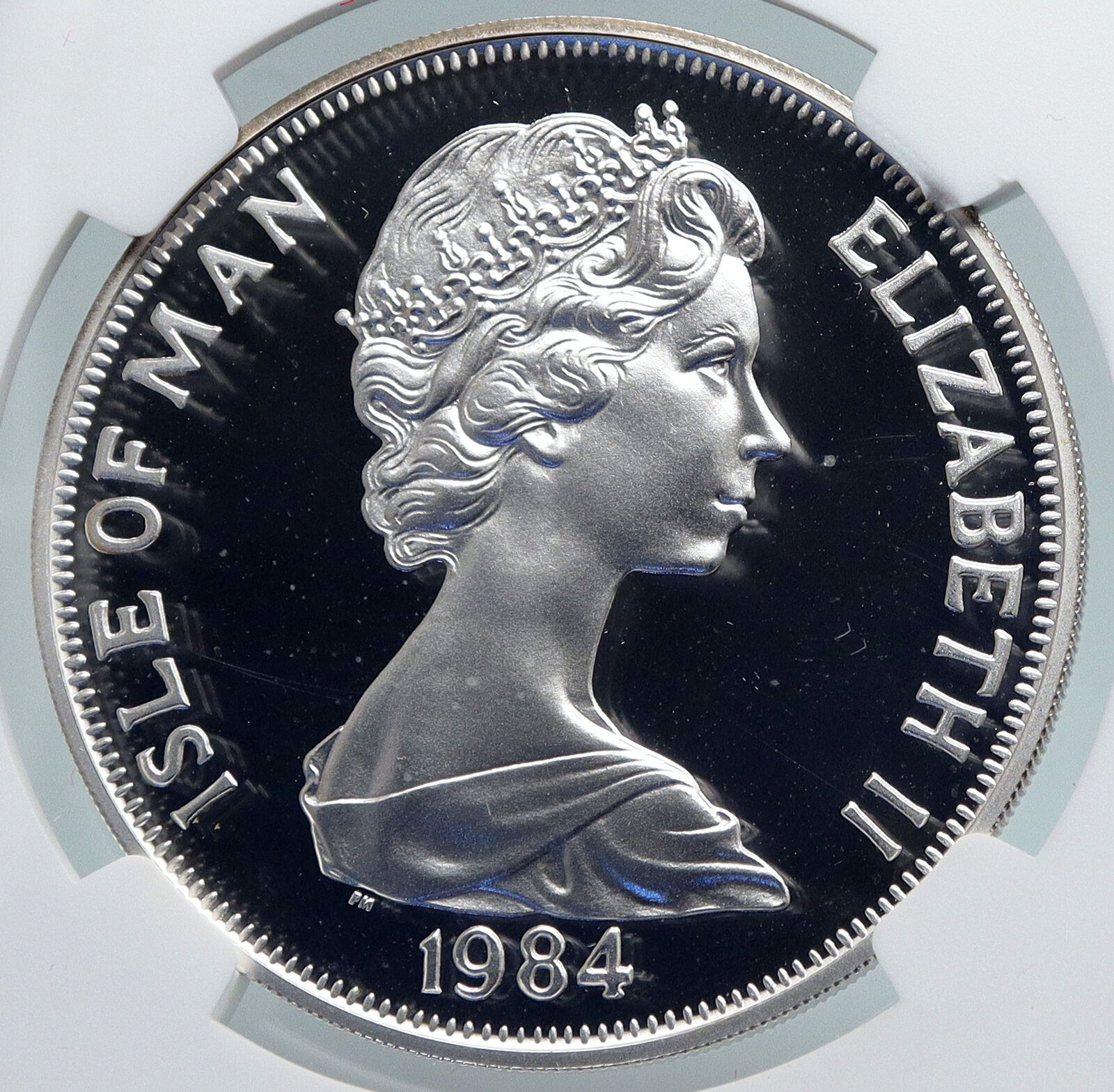 1984 ISLE of MAN Queen E2 US Los Angeles Olympic PF Silver Crown Coin NGC i89350