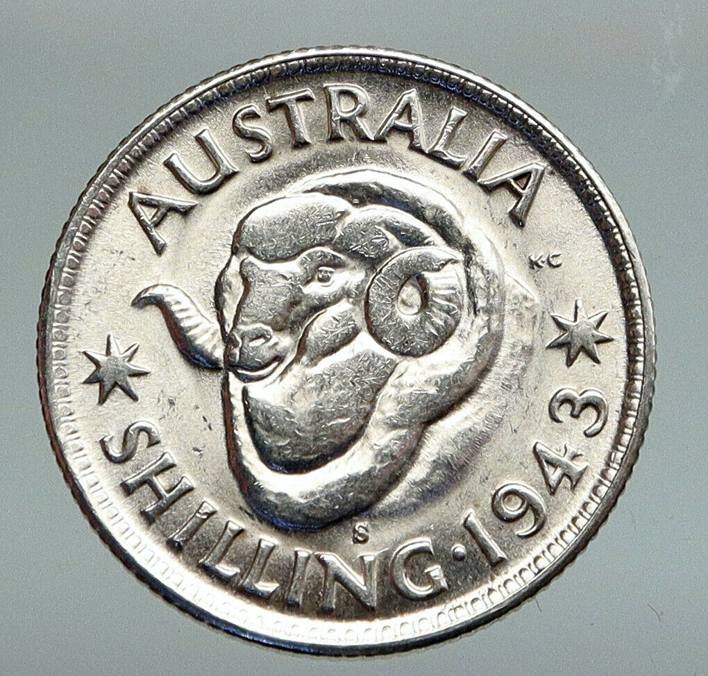 1943S AUSTRALIA King George VI of United Kingdom Silver Shilling Coin RAM i91622