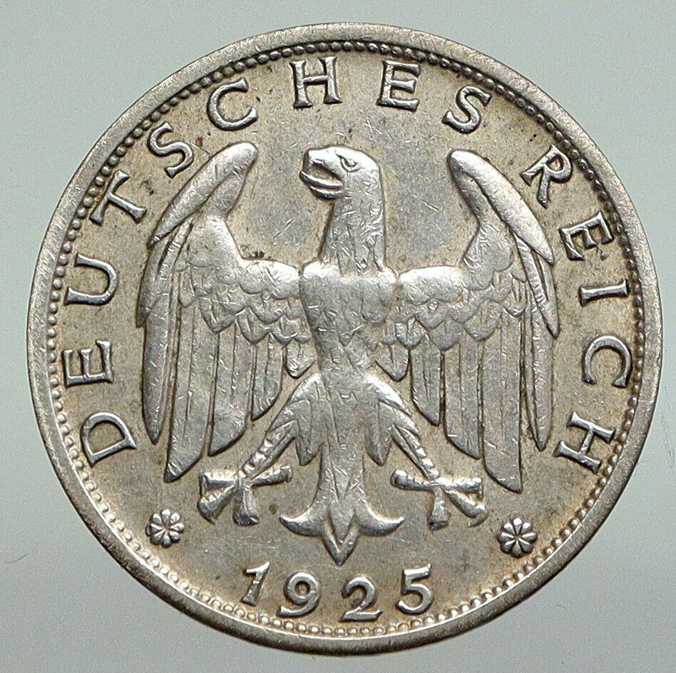 1925 J GERMANY Weimar Republic EAGLE Antique OLD Silver Mark German Coin i92246