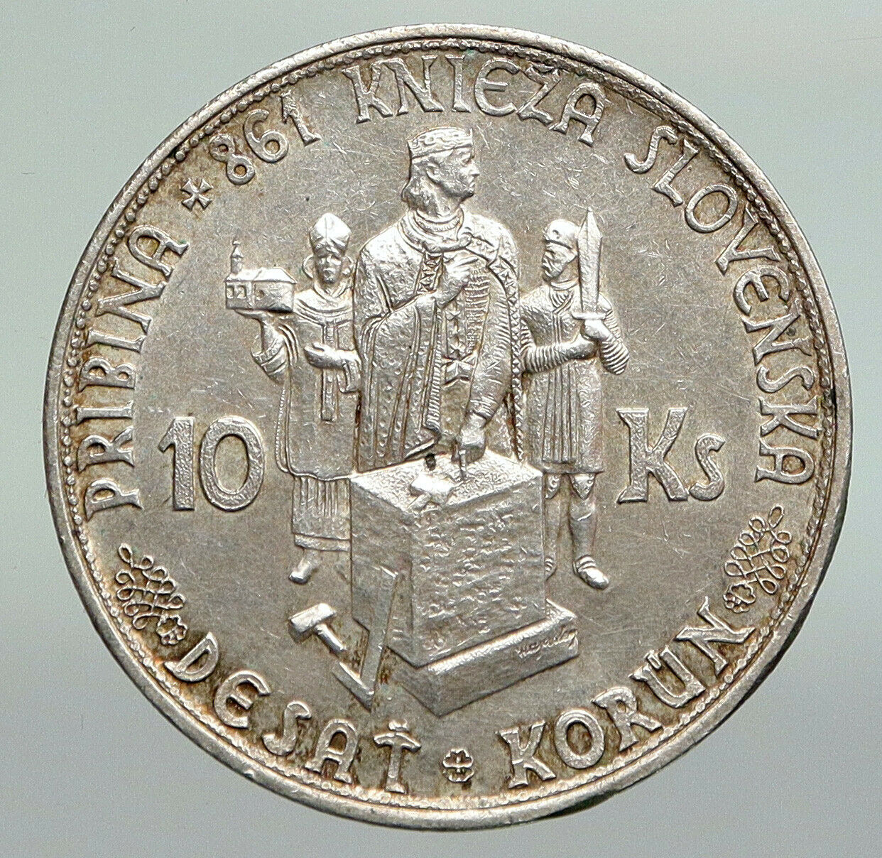 1944 SLOVAKIA REPUBLIC Prince Pribina OLD Silver 10 Korun Slovakian Coin i92235