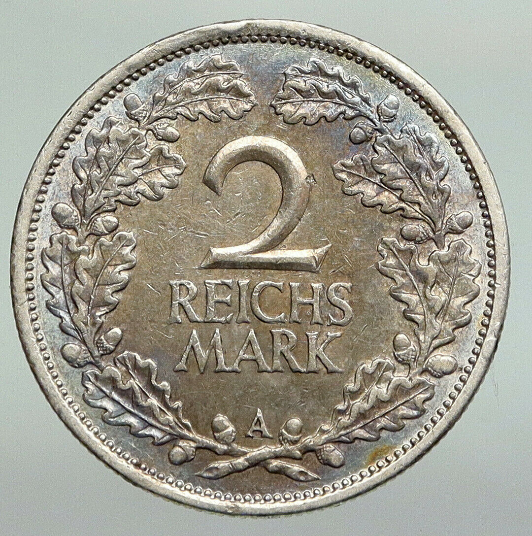 1926 A GERMANY Weimar Republic EAGLE Antique Silver 2 Mark German Coin i92245