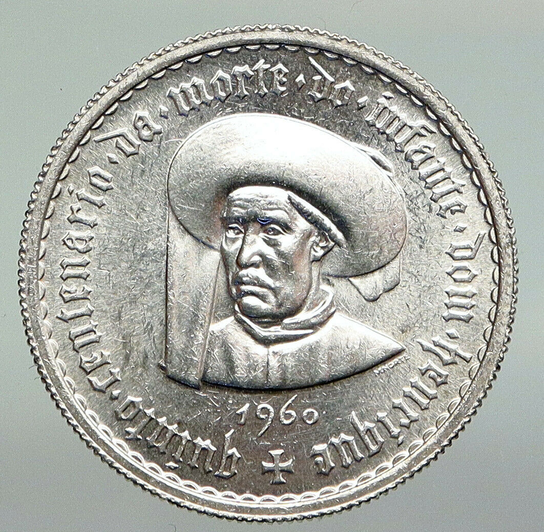 1960 PORTUGAL Prince Henry the Navigator Genuine Silver 5 Escudos Coin i92251