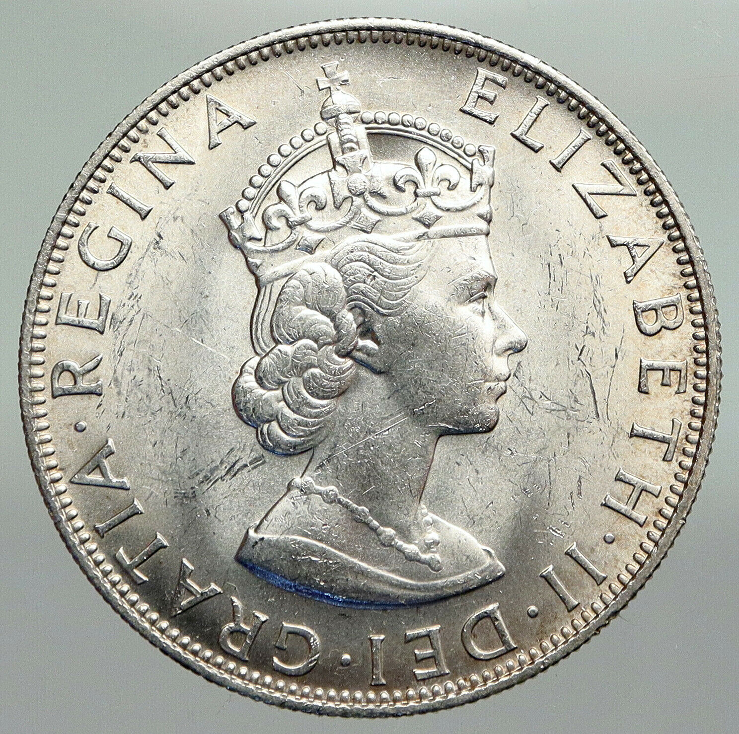 1964 BERMUDA British Colony LARGE Elizabeth II VINTAGE Silver Crown Coin i92259