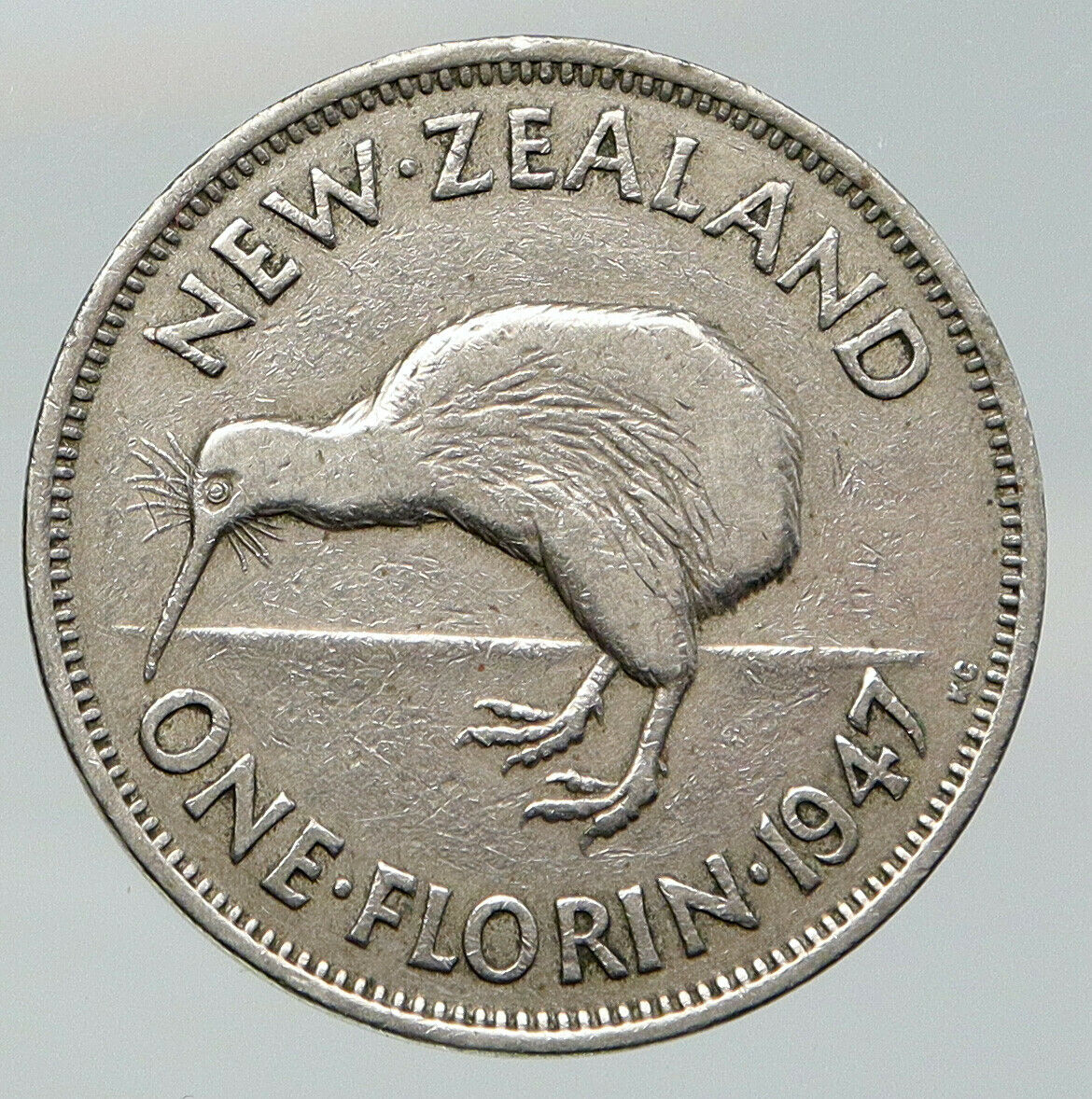 1947 NEW ZEALAND under UK King George VI Silver Florin Coin w KIWI BIRD i92080