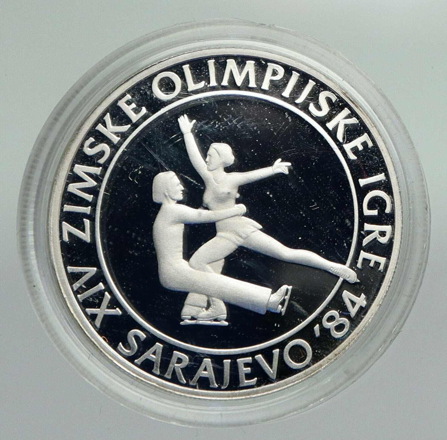 1984 YUGOSLAVIA Sarajevo XIV Olympics Pairs Skating PROOF Silver 100 Coin i92348