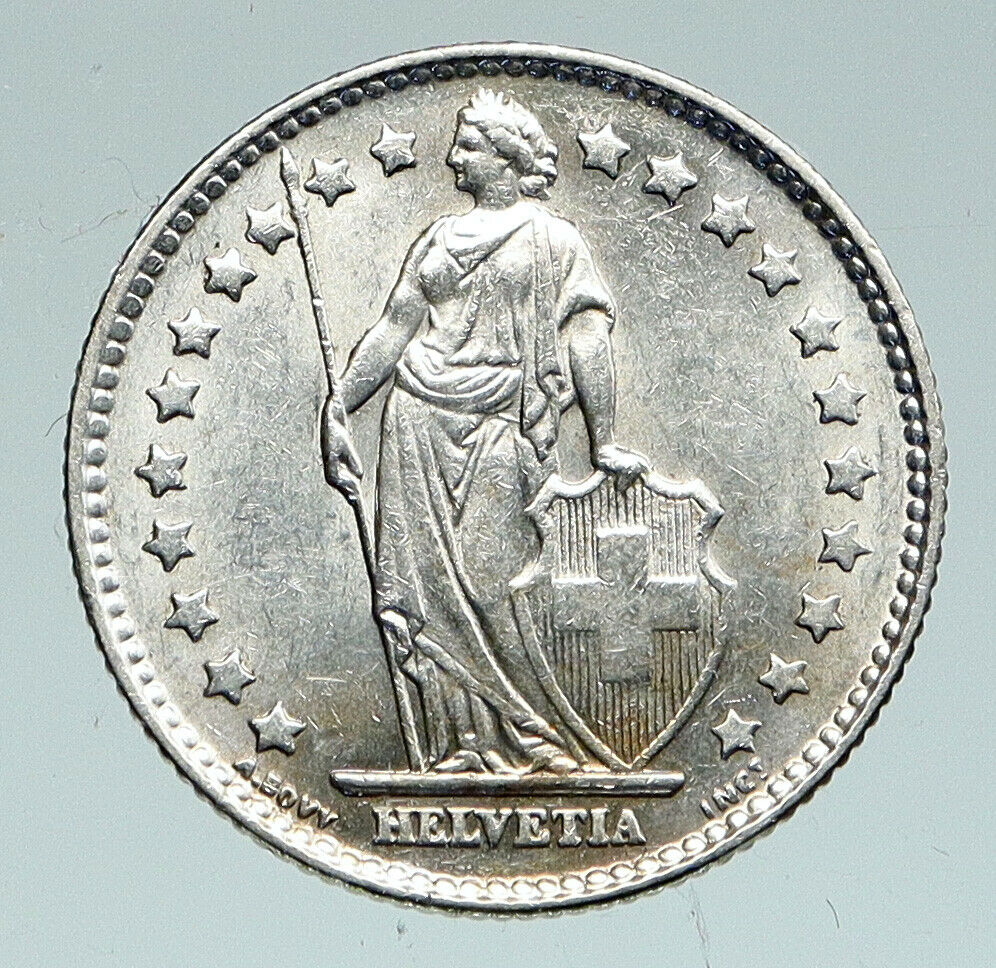 1962 B SWITZERLAND HELVETIA Symbolizes SWISS Nation SILVER 1 Franc Coin i91570