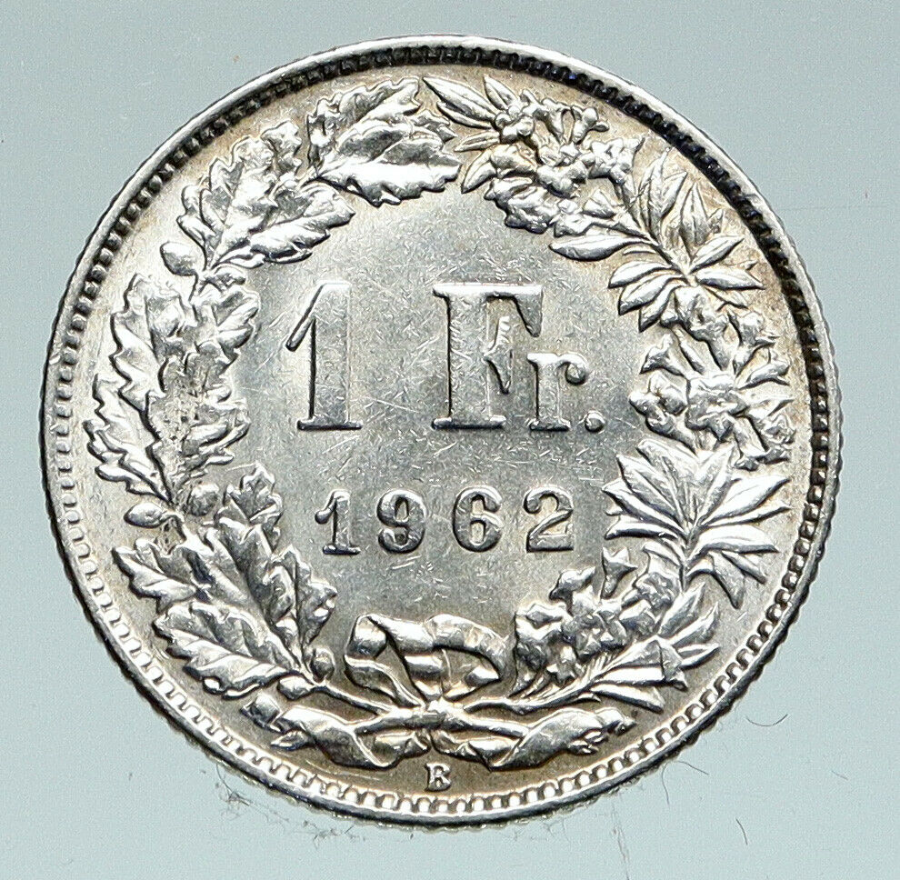 1962 B SWITZERLAND HELVETIA Symbolizes SWISS Nation SILVER 1 Franc Coin i91570