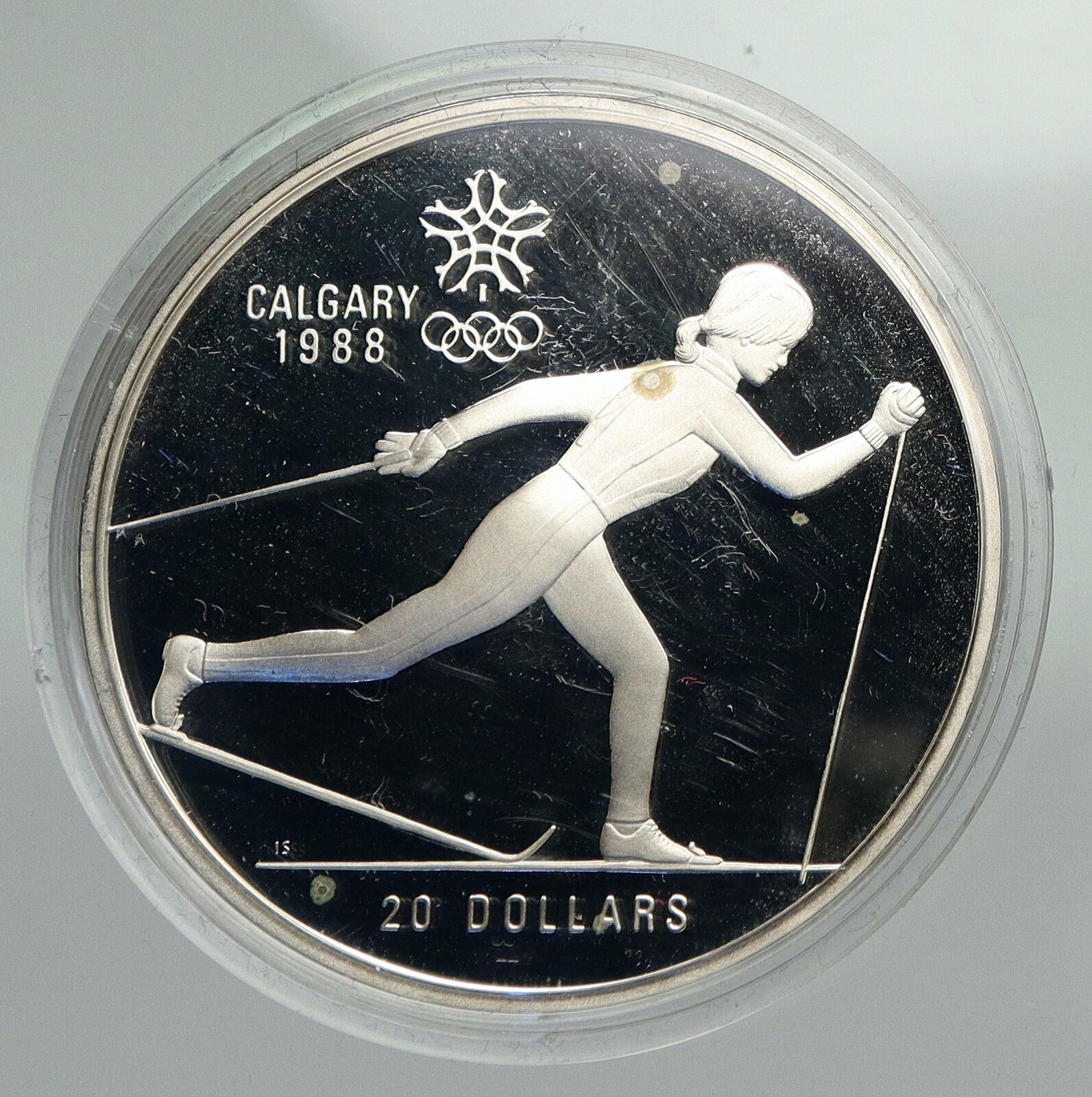 1986 CANADA 1988 CALGARY OLYMPICS CrossC Skiing Proof Silver $20 Coin NGC i92371