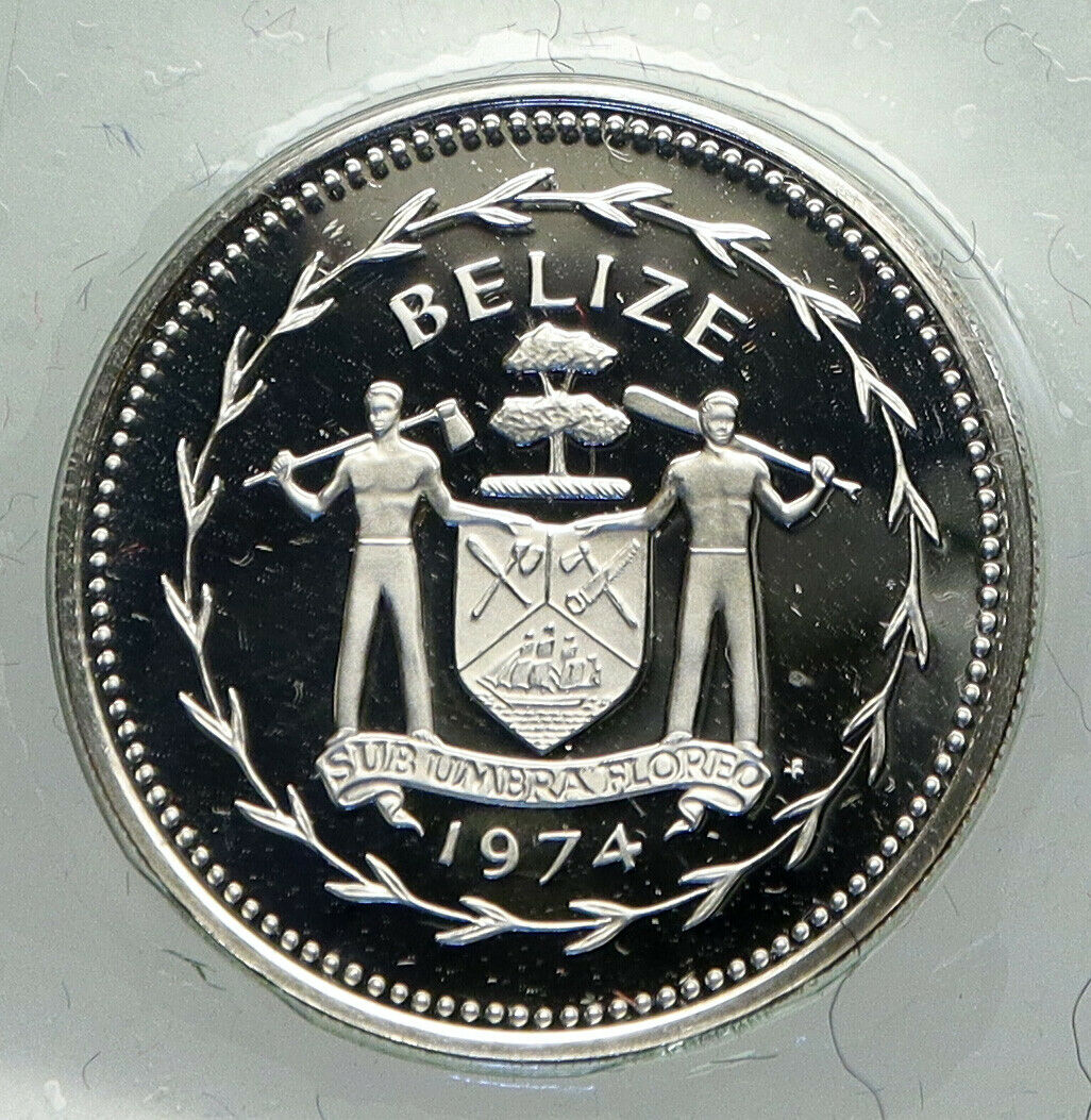 1974 BELIZE Avifauna FRIGATE BIRDS Old Genuine Proof Silver 25 Cents Coin i92369