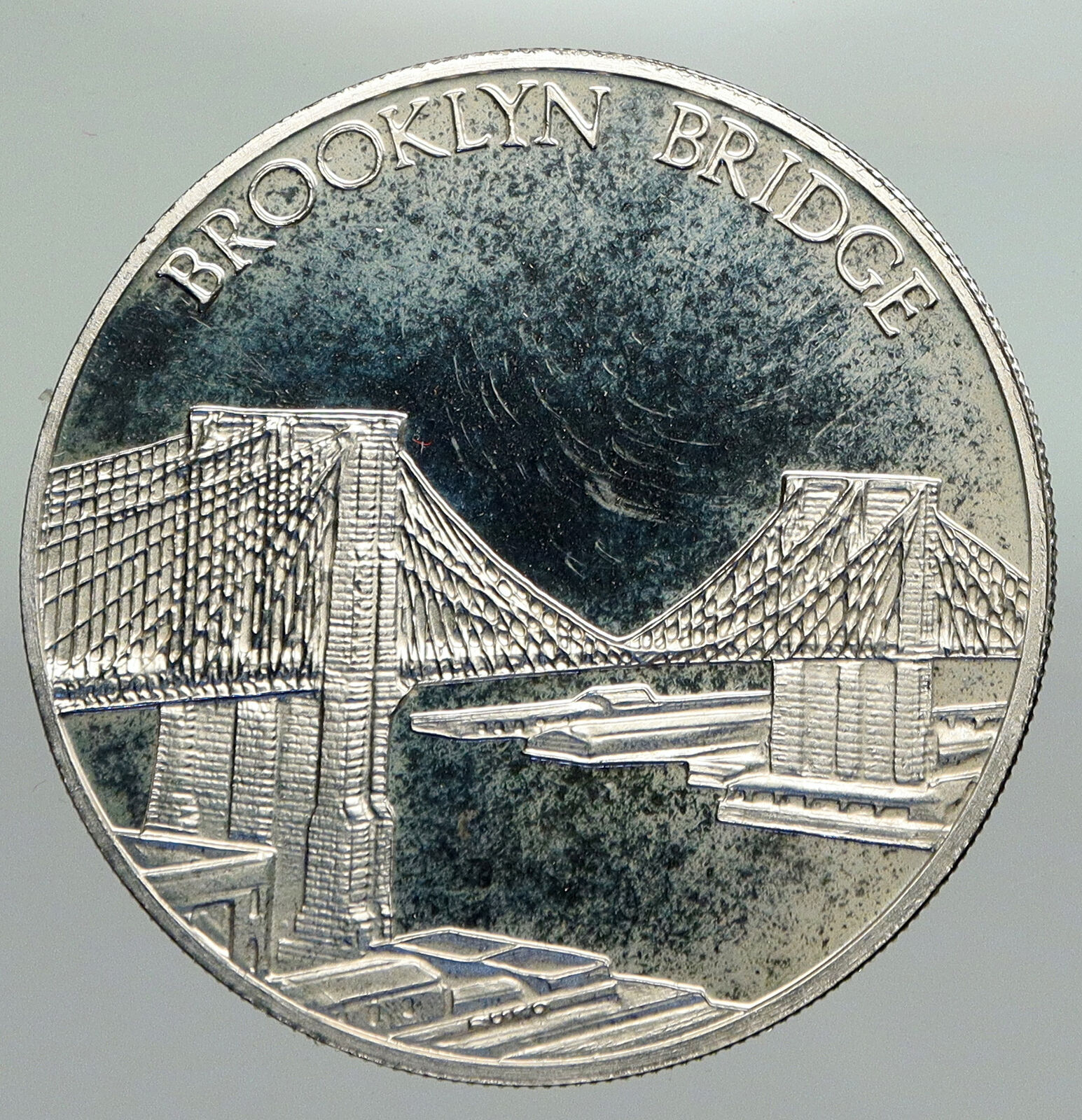 1981 USA New York NYC Brooklyn Bridge VINTAGE OLD Big Proof Silver Medal i92366