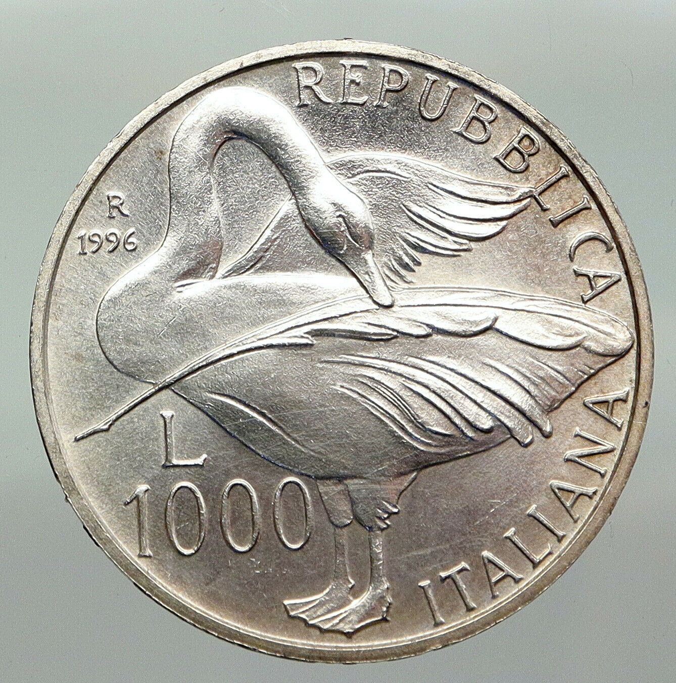 1996 ITALY EUGENIO MONTALE Swan Vintage OLD ITALIAN Silver 1000 Lire Coin i92320