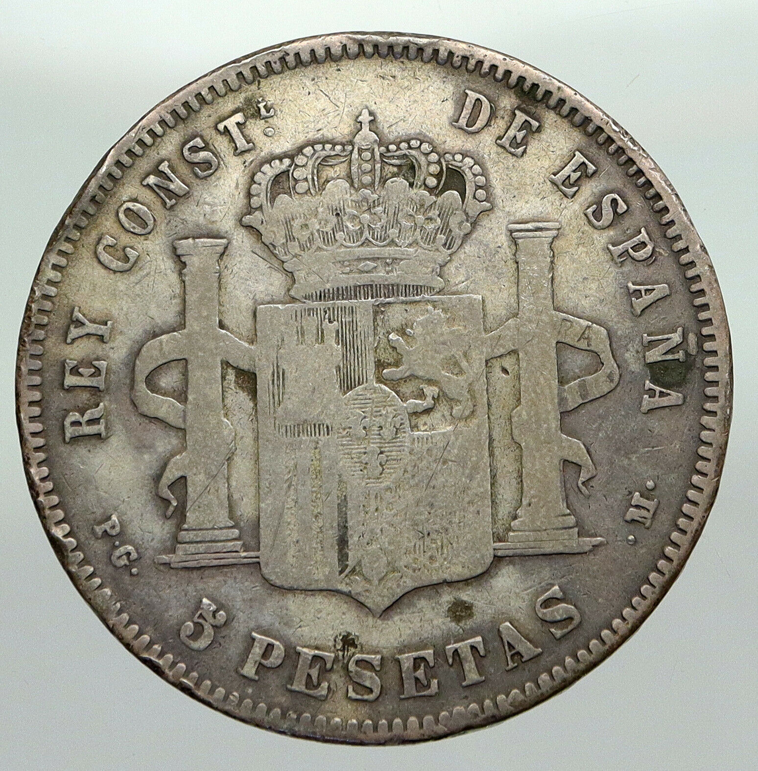 1891 SPAIN with Spanish King ALFONSO XIII Antique Silver 5 Pesetas Coin i92372