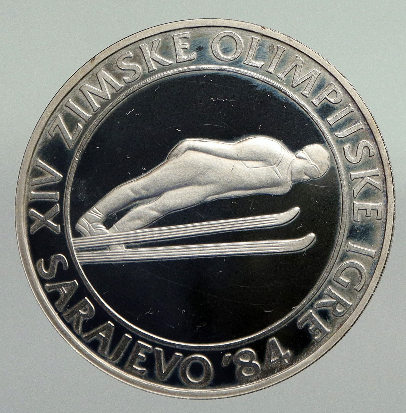 1983 YUGOSLAVIA '84 Olympics SARAJEVO Ski Jumper PROOF Silver 500D Coin i92324