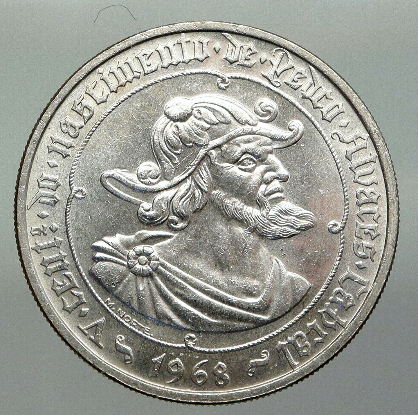 1968 PORTUGAL Silver 50 Escudos Coin w PORTUGUESE Pedro Alvares Cabral i92318