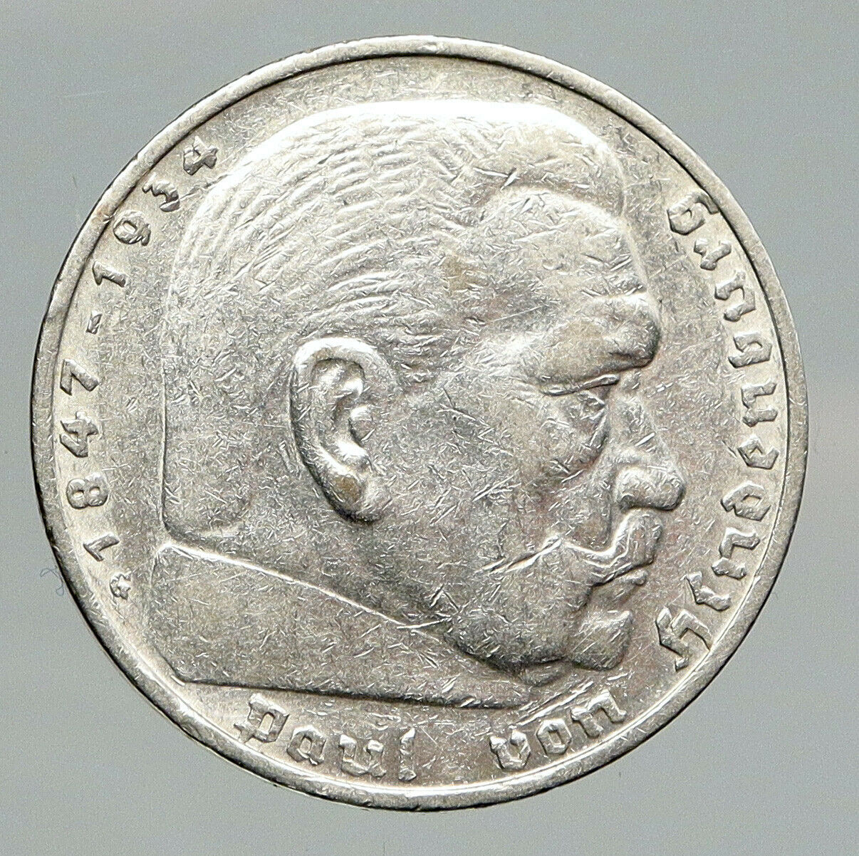 1935G Germany 2nd President Paul von Hindenburg Silver German 5 Mark Coin i91779