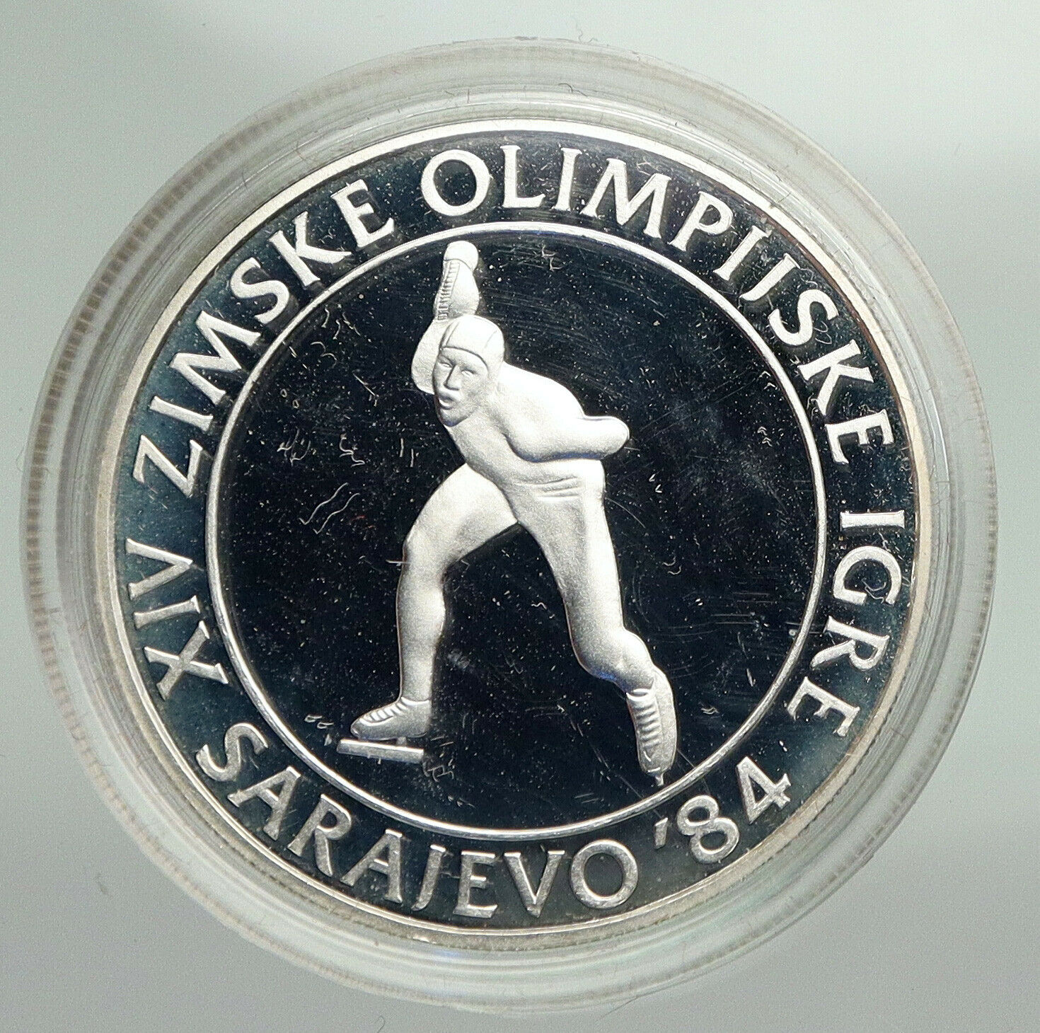 1984 YUGOSLAVIA Sarajevo XIV Olympics SPEED SKATING PROOF Silver 100 Coin i92328